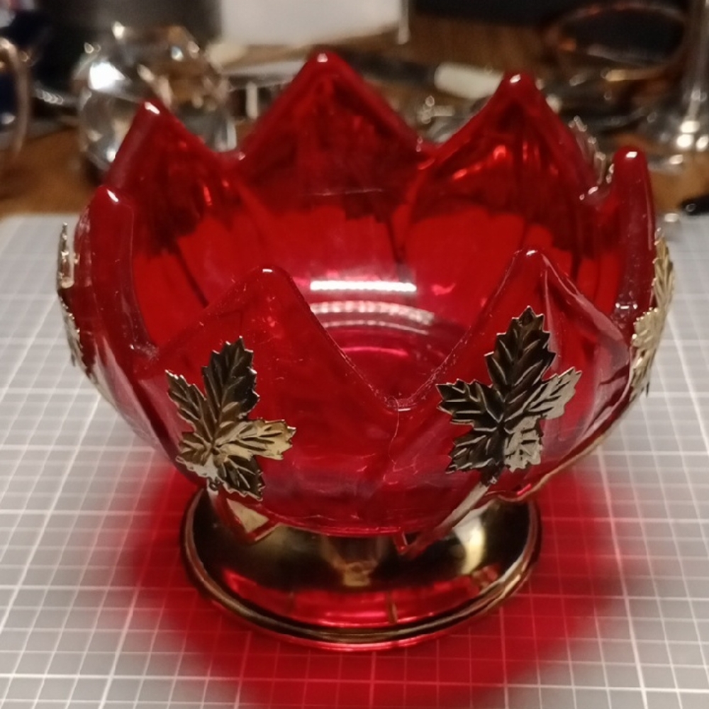 Elegant Red Glass Vase with Gold Accents